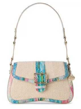 Brahmin- Nerida shoulder bag-Cream Woven Shoulder Bag with Multicolor Trim